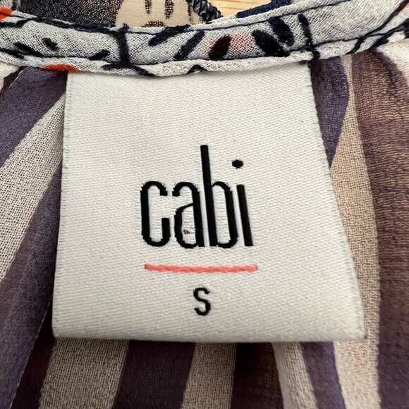 Cabi Womens Peplum Top Multicolor Paisley Stripe Sleeveless V Neck Sheer S - Picture 10 of 11